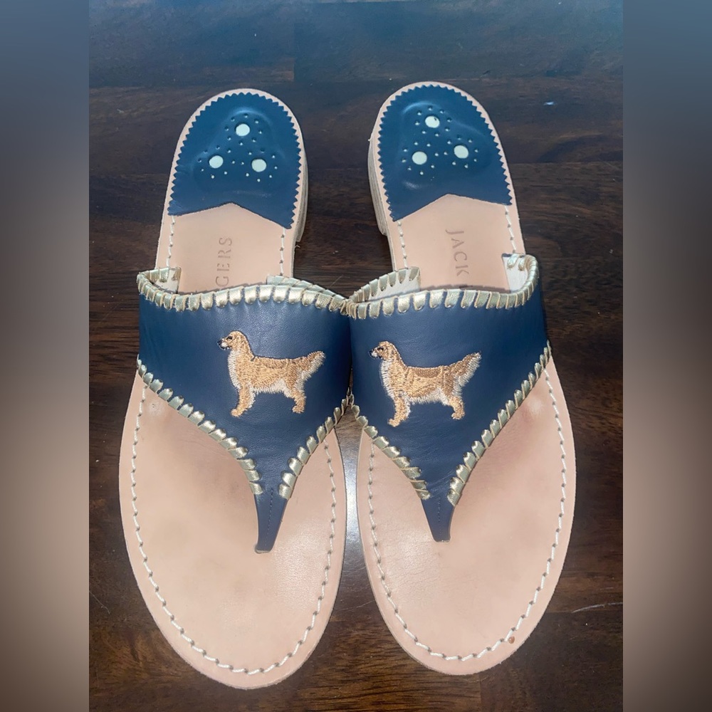 Golden retriever Jack Rodger slide on sandals